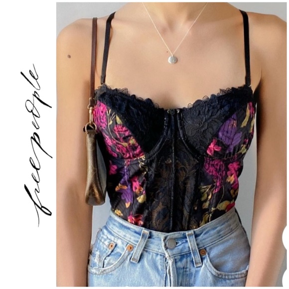 Free People Tops - Free People Multicolored Lace Corset bodysuit Sz XS NWOT
